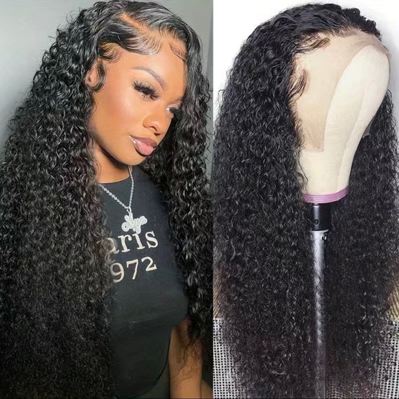 20” 180% Density Natural Black Kinky Curly 13x4 Lace Frontal Brazilian Hair Wig - Picture 10 of 10